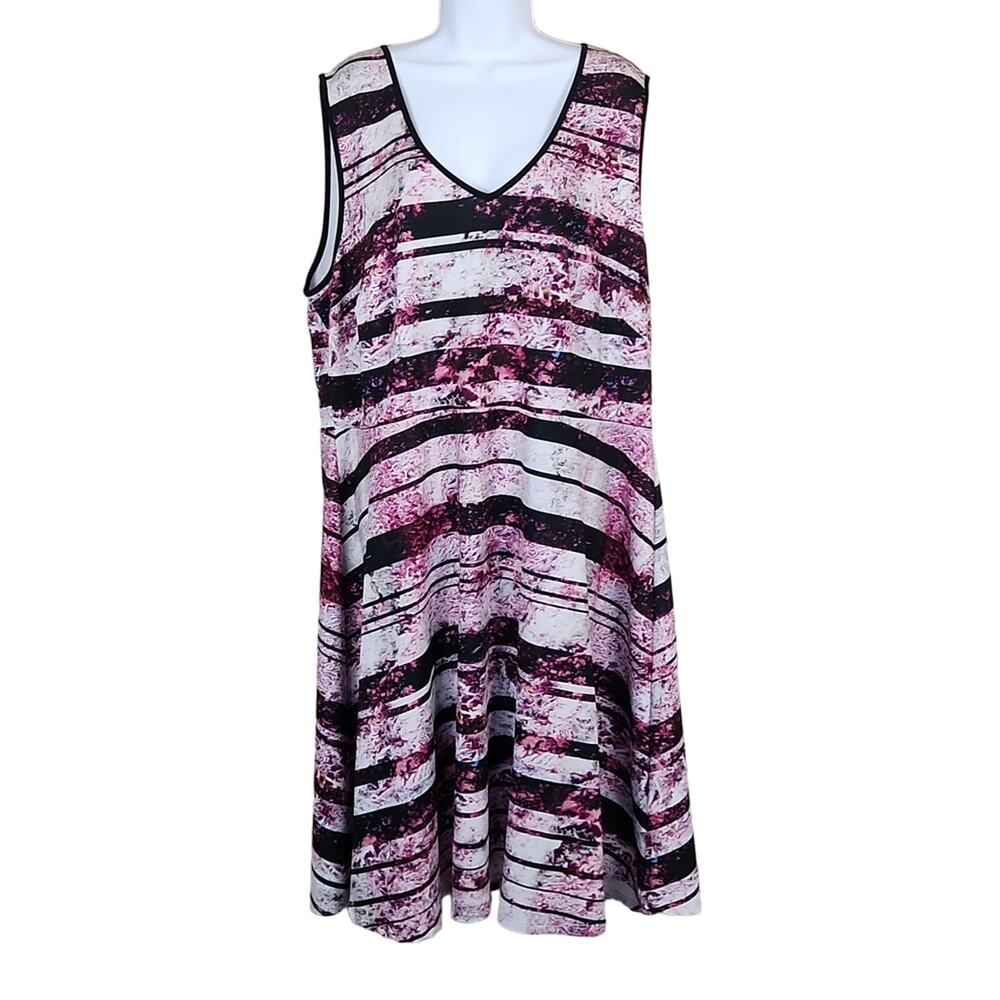Jete Dress Womens 2X Striped Floral Dress Sleeveless V Neck Plus